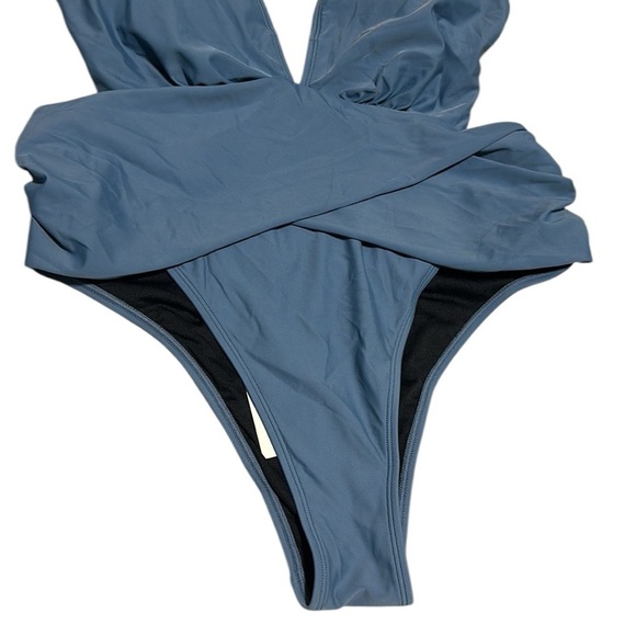 CUPSHE One-piece swimsuit cutout lumbar necktie deep Vneck ruched high cut XL - Picture 5 of 10